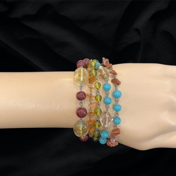 BRACELET -- Five Strand Chain and Bead Bracelet in Southwestern Tones - Picture 1 of 4